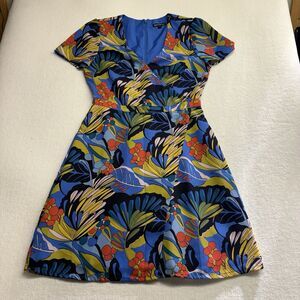 J. Crew Mercantile Faux Wrap Dress Womens 2 V Neck Short Sleeve Floral